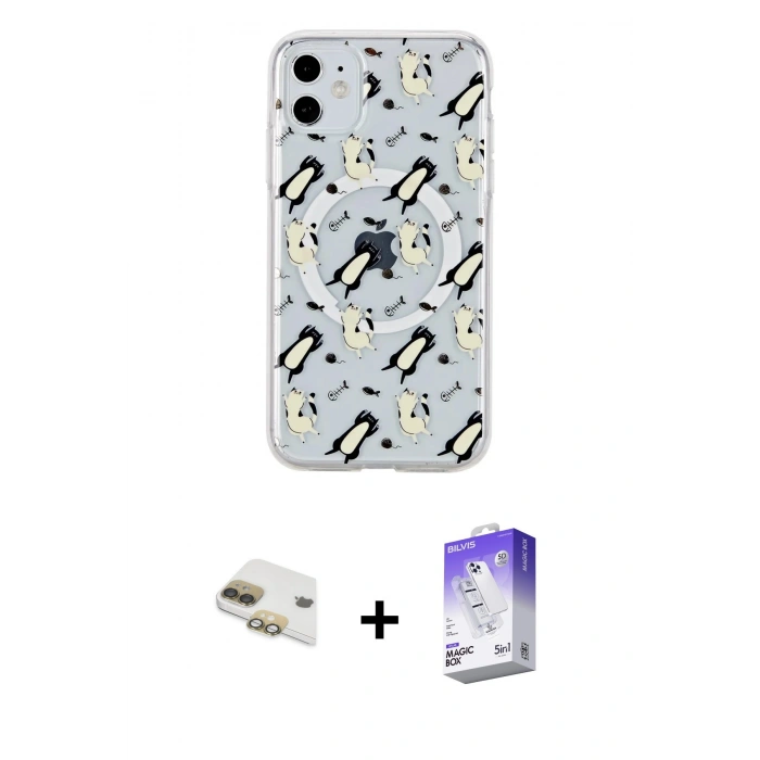MARSİLYAN™- iPhone 11 Kılıf Pusula Form - Siyah Bilvis 5in1 3D Magic Cam Ekran Koruyucu + Pers Alüminyum Kamera Lens - GD