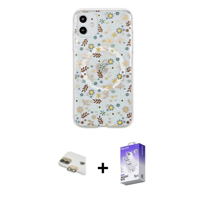 MARSİLYAN™- iPhone 11 Kılıf Pusula Form - Siyah Bilvis 5in1 3D Magic Cam Ekran Koruyucu + Pers Alüminyum Kamera Lens - GD