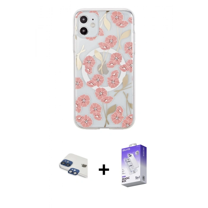 MARSİLYAN™- iPhone 11 Kılıf Pusula Form - Siyah Bilvis 5in1 3D Magic Cam Ekran Koruyucu + Pers Alüminyum Kamera Lens - LT