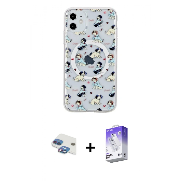 MARSİLYAN™- iPhone 11 Kılıf Pusula Form - Siyah Bilvis 5in1 3D Magic Cam Ekran Koruyucu + Pers Alüminyum Kamera Lens - GI