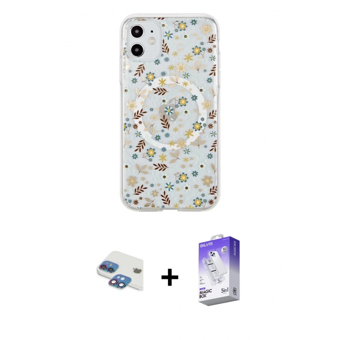 MARSİLYAN™- iPhone 11 Kılıf Pusula Form - Siyah Bilvis 5in1 3D Magic Cam Ekran Koruyucu + Pers Alüminyum Kamera Lens - GI