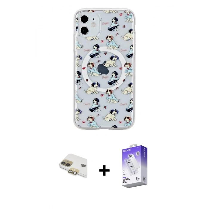 MARSİLYAN™- iPhone 11 Kılıf Pusula Form - Siyah Bilvis 5in1 3D Magic Cam Ekran Koruyucu + Pers Alüminyum Kamera Lens - GD