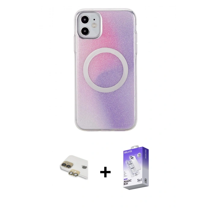 MARSİLYAN™- iPhone 11 Kılıf Pusula Form - Siyah Bilvis 5in1 3D Magic Cam Ekran Koruyucu + Pers Alüminyum Kamera Lens - GD
