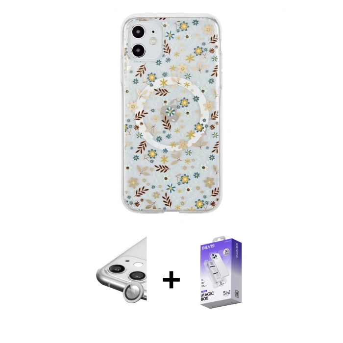 MARSİLYAN™- iPhone 11 Kılıf Pusula Form - Siyah Bilvis 5in1 3D Magic Cam Ekran Koruyucu + Raze Metal Kamera Lens - GS