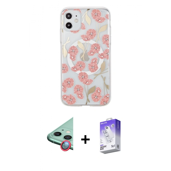MARSİLYAN™- iPhone 11 Kılıf Pusula Form - Siyah Bilvis 5in1 3D Magic Cam Ekran Koruyucu + Raze Metal Kamera Lens - KI