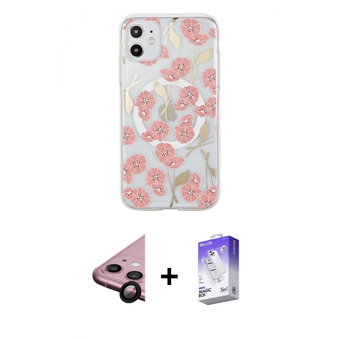 MARSİLYAN™- iPhone 11 Kılıf Pusula Form - Siyah Bilvis 5in1 3D Magic Cam Ekran Koruyucu + Raze Metal Kamera Lens - SH