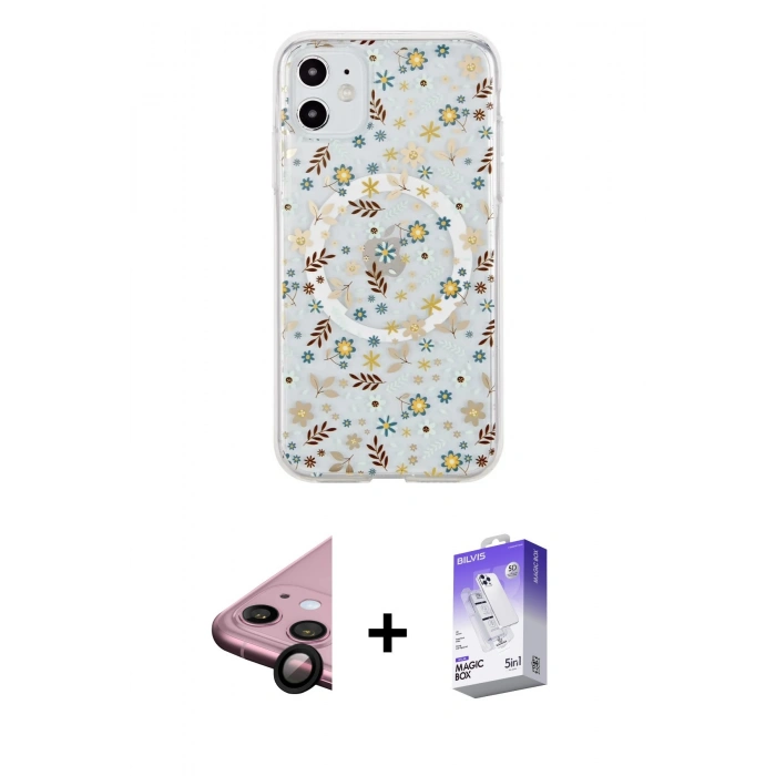 MARSİLYAN™- iPhone 11 Kılıf Pusula Form - Siyah Bilvis 5in1 3D Magic Cam Ekran Koruyucu + Raze Metal Kamera Lens - SH