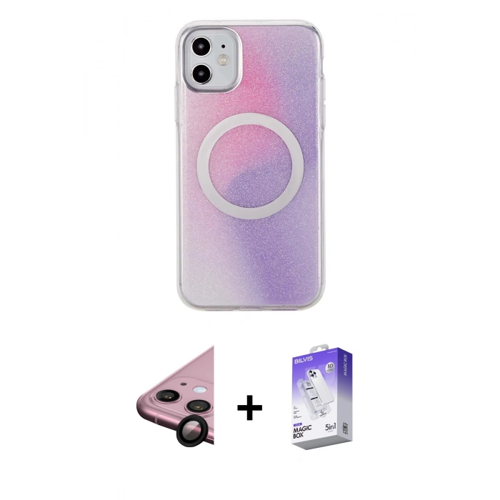 MARSİLYAN™- iPhone 11 Kılıf Pusula Form - Siyah Bilvis 5in1 3D Magic Cam Ekran Koruyucu + Raze Metal Kamera Lens - SH