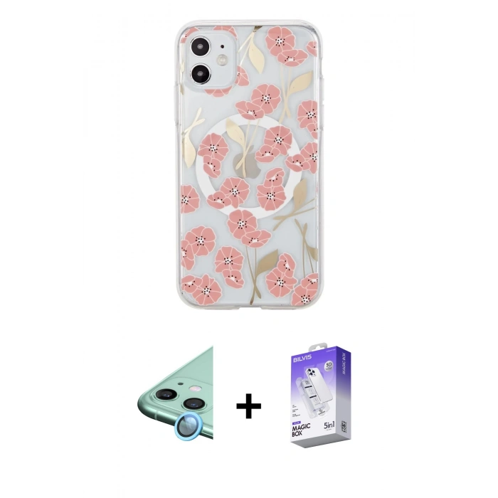 MARSİLYAN™- iPhone 11 Kılıf Pusula Form - Siyah Bilvis 5in1 3D Magic Cam Ekran Koruyucu + Raze Metal Kamera Lens - MI