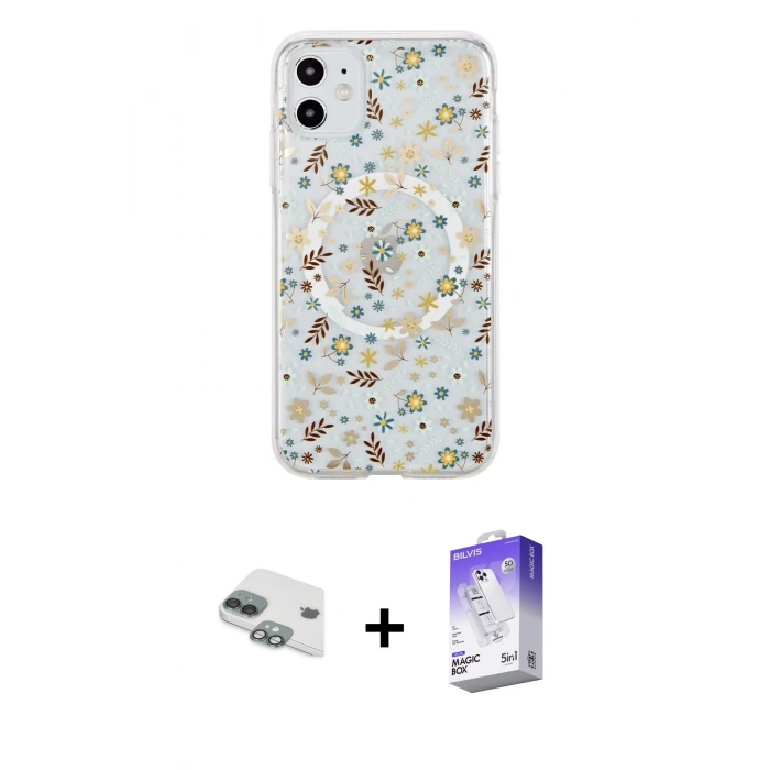 MARSİLYAN™- iPhone 11 Kılıf Pusula Form - Siyah Bilvis 5in1 3D Magic Cam Ekran Koruyucu + Pers Alüminyum Kamera Lens - YL
