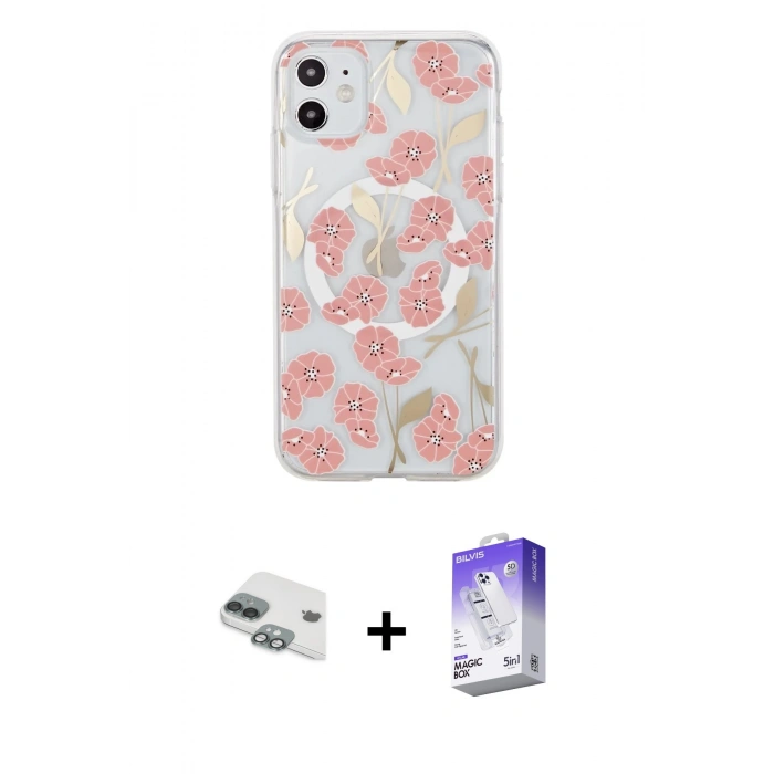 MARSİLYAN™- iPhone 11 Kılıf Pusula Form - Siyah Bilvis 5in1 3D Magic Cam Ekran Koruyucu + Pers Alüminyum Kamera Lens - YL
