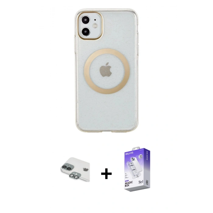 MARSİLYAN™- iPhone 11 Kılıf Pusula Form - Siyah Bilvis 5in1 3D Magic Cam Ekran Koruyucu + Pers Alüminyum Kamera Lens - YL
