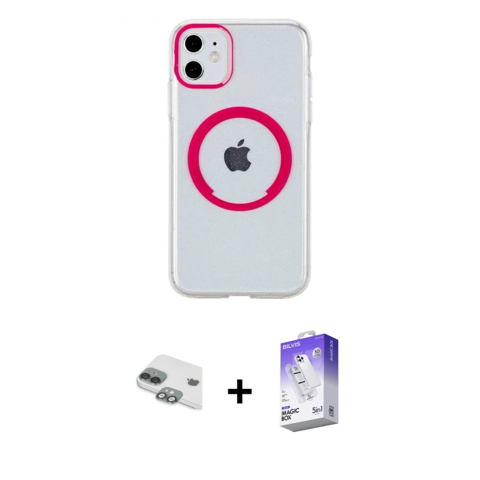 MARSİLYAN™- iPhone 11 Kılıf Pusula Form - Siyah Bilvis 5in1 3D Magic Cam Ekran Koruyucu + Pers Alüminyum Kamera Lens - YL
