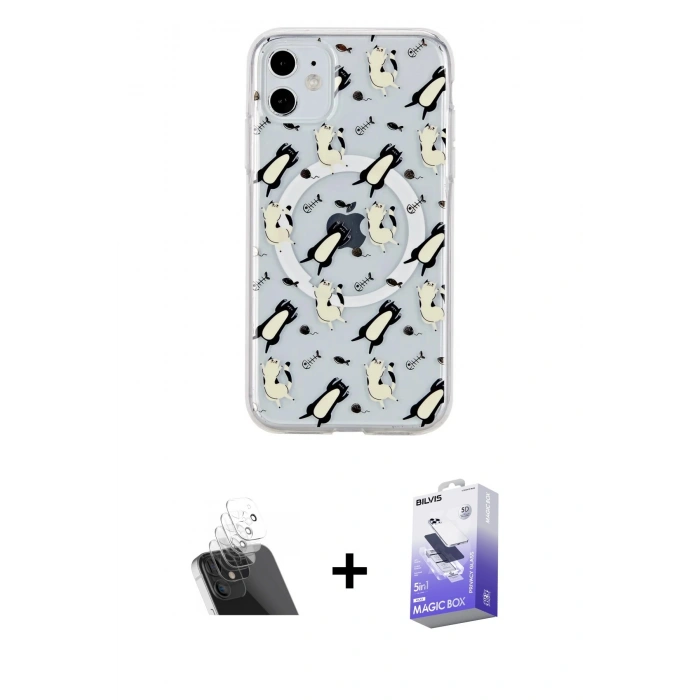 MARSİLYAN™- iPhone 11 Kılıf Pusula Form - Siyah Bilvis 5in1 5D Magic Hayalet Cam Ekran Koruyucu + Kamera Lens Koruma Cam - SF