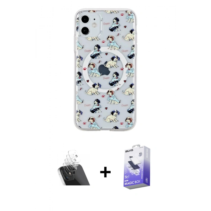 MARSİLYAN™- iPhone 11 Kılıf Pusula Form - Siyah Bilvis 5in1 5D Magic Hayalet Cam Ekran Koruyucu + Kamera Lens Koruma Cam - SF