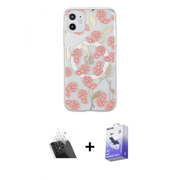 MARSİLYAN™- iPhone 11 Kılıf Pusula Form - Siyah Bilvis 5in1 5D Magic Hayalet Cam Ekran Koruyucu + Kamera Lens Koruma Cam - SF