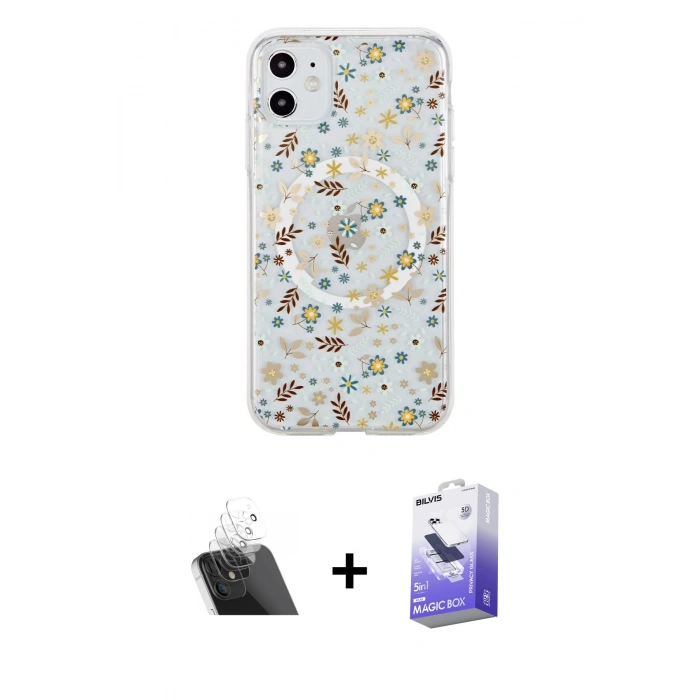 MARSİLYAN™- iPhone 11 Kılıf Pusula Form - Siyah Bilvis 5in1 5D Magic Hayalet Cam Ekran Koruyucu + Kamera Lens Koruma Cam - SF