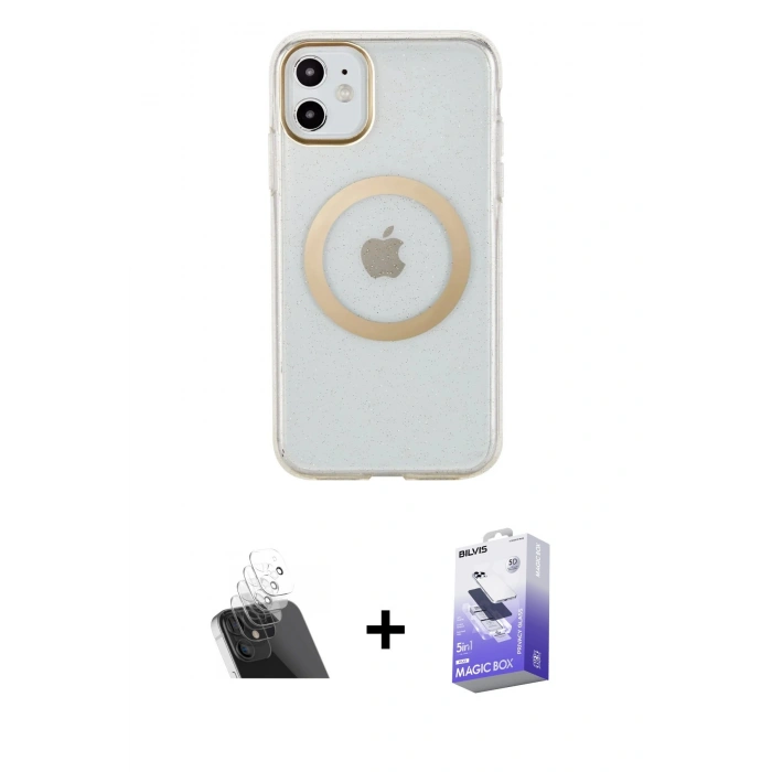 MARSİLYAN™- iPhone 11 Kılıf Pusula Form - Siyah Bilvis 5in1 5D Magic Hayalet Cam Ekran Koruyucu + Kamera Lens Koruma Cam - SF