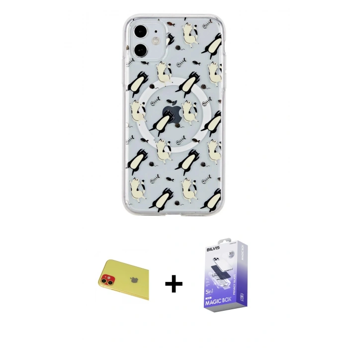 MARSİLYAN™- iPhone 11 Kılıf Pusula Form - Siyah Bilvis 5in1 5D Magic Hayalet Cam Ekran Koruyucu + Rainbow Kamera Lens Koruma Cam - KI