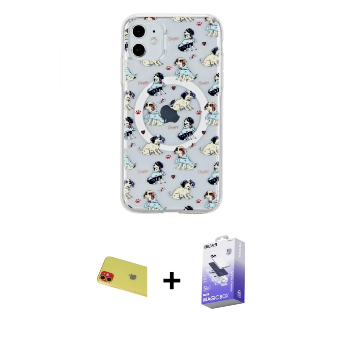 MARSİLYAN™- iPhone 11 Kılıf Pusula Form - Siyah Bilvis 5in1 5D Magic Hayalet Cam Ekran Koruyucu + Rainbow Kamera Lens Koruma Cam - KI
