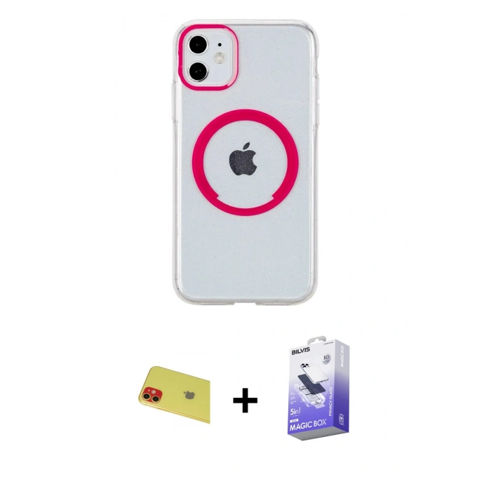 MARSİLYAN™- iPhone 11 Kılıf Pusula Form - Siyah Bilvis 5in1 5D Magic Hayalet Cam Ekran Koruyucu + Rainbow Kamera Lens Koruma Cam - KI