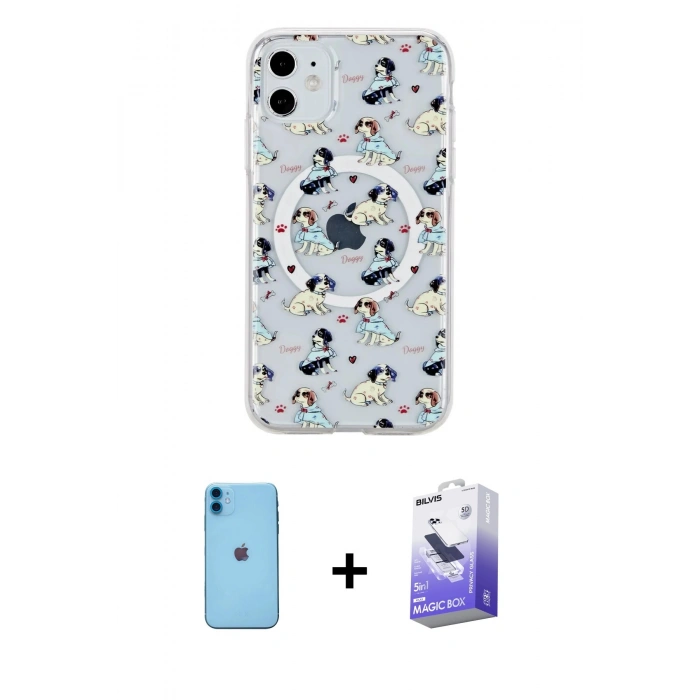 MARSİLYAN™- iPhone 11 Kılıf Pusula Form - Siyah Bilvis 5in1 5D Magic Hayalet Cam Ekran Koruyucu + Neon Fosforlu Kamera Lens - MI