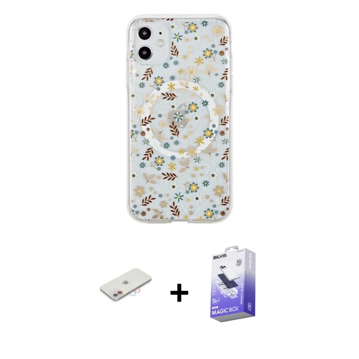 MARSİLYAN™- iPhone 11 Kılıf Pusula Form - Siyah Bilvis 5in1 5D Magic Hayalet Cam Ekran Koruyucu + Renkli Kamera Lens Koruma Cam - PE