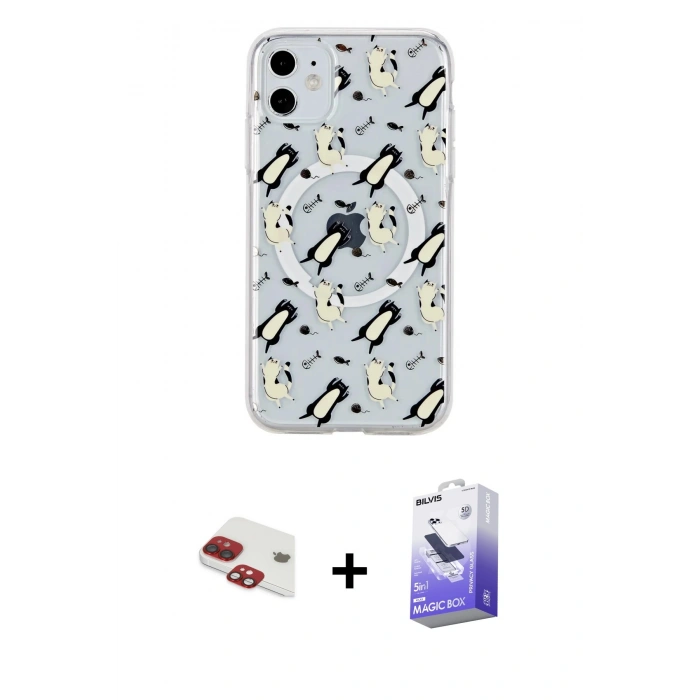 MARSİLYAN™- iPhone 11 Kılıf Pusula Form - Siyah Bilvis 5in1 5D Magic Hayalet Cam Ekran Koruyucu + Pers Alüminyum Kamera Lens - KI