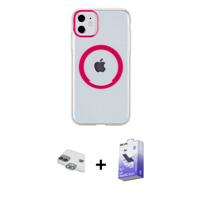 MARSİLYAN™- iPhone 11 Kılıf Pusula Form - Siyah Bilvis 5in1 5D Magic Hayalet Cam Ekran Koruyucu + Pers Alüminyum Kamera Lens - YL