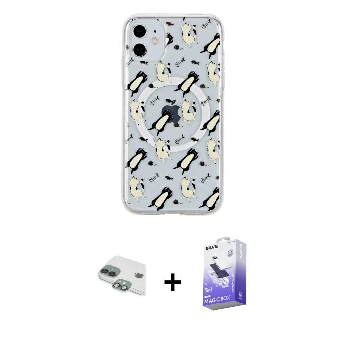 MARSİLYAN™- iPhone 11 Kılıf Pusula Form - Siyah Bilvis 5in1 5D Magic Hayalet Cam Ekran Koruyucu + Pers Alüminyum Kamera Lens - YL