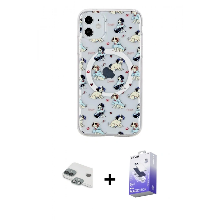 MARSİLYAN™- iPhone 11 Kılıf Pusula Form - Siyah Bilvis 5in1 5D Magic Hayalet Cam Ekran Koruyucu + Pers Alüminyum Kamera Lens - YL