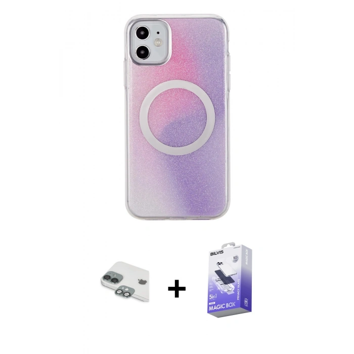 MARSİLYAN™- iPhone 11 Kılıf Pusula Form - Siyah Bilvis 5in1 5D Magic Hayalet Cam Ekran Koruyucu + Pers Alüminyum Kamera Lens - YL