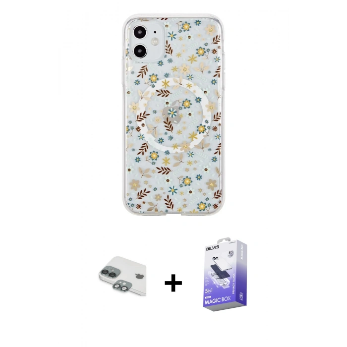 MARSİLYAN™- iPhone 11 Kılıf Pusula Form - Siyah Bilvis 5in1 5D Magic Hayalet Cam Ekran Koruyucu + Pers Alüminyum Kamera Lens - YL
