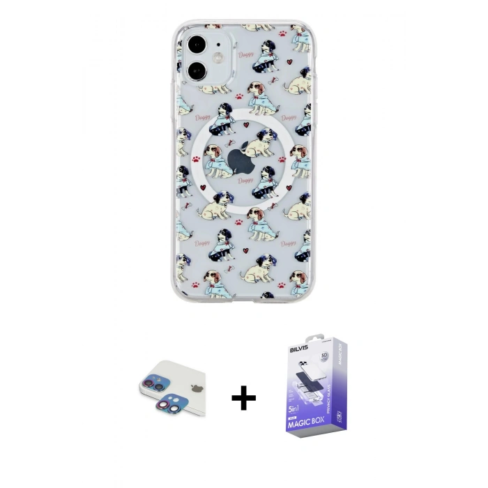 MARSİLYAN™- iPhone 11 Kılıf Pusula Form - Siyah Bilvis 5in1 5D Magic Hayalet Cam Ekran Koruyucu + Pers Alüminyum Kamera Lens - GI