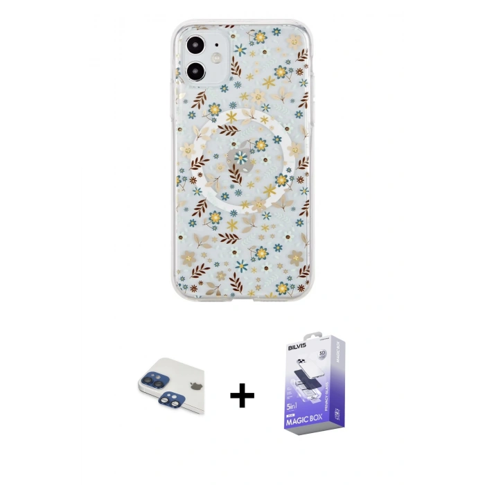 MARSİLYAN™- iPhone 11 Kılıf Pusula Form - Siyah Bilvis 5in1 5D Magic Hayalet Cam Ekran Koruyucu + Pers Alüminyum Kamera Lens - LT
