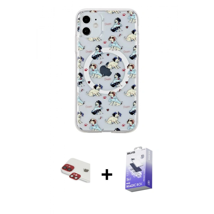 MARSİLYAN™- iPhone 11 Kılıf Pusula Form - Siyah Bilvis 5in1 5D Magic Hayalet Cam Ekran Koruyucu + Pers Alüminyum Kamera Lens - KI