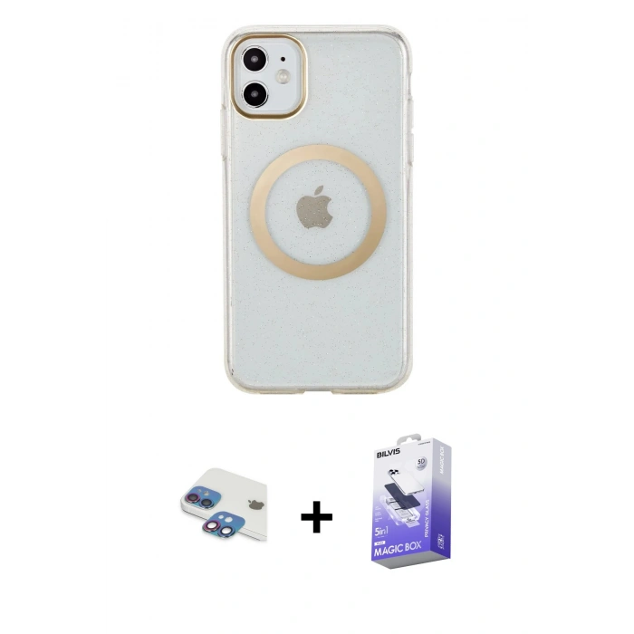 MARSİLYAN™- iPhone 11 Kılıf Pusula Form - Siyah Bilvis 5in1 5D Magic Hayalet Cam Ekran Koruyucu + Pers Alüminyum Kamera Lens - GI