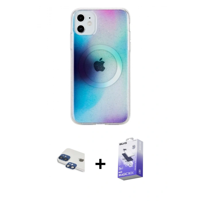 MARSİLYAN™- iPhone 11 Kılıf Pusula Form - Siyah Bilvis 5in1 5D Magic Hayalet Cam Ekran Koruyucu + Pers Alüminyum Kamera Lens - LT