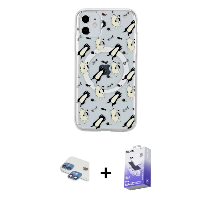 MARSİLYAN™- iPhone 11 Kılıf Pusula Form - Siyah Bilvis 5in1 5D Magic Hayalet Cam Ekran Koruyucu + Pers Alüminyum Kamera Lens - GI