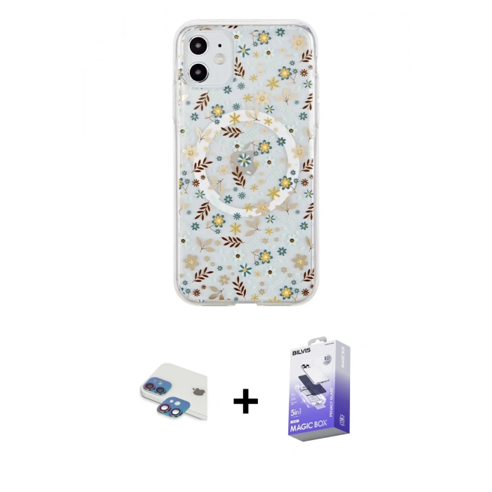 MARSİLYAN™- iPhone 11 Kılıf Pusula Form - Siyah Bilvis 5in1 5D Magic Hayalet Cam Ekran Koruyucu + Pers Alüminyum Kamera Lens - GI