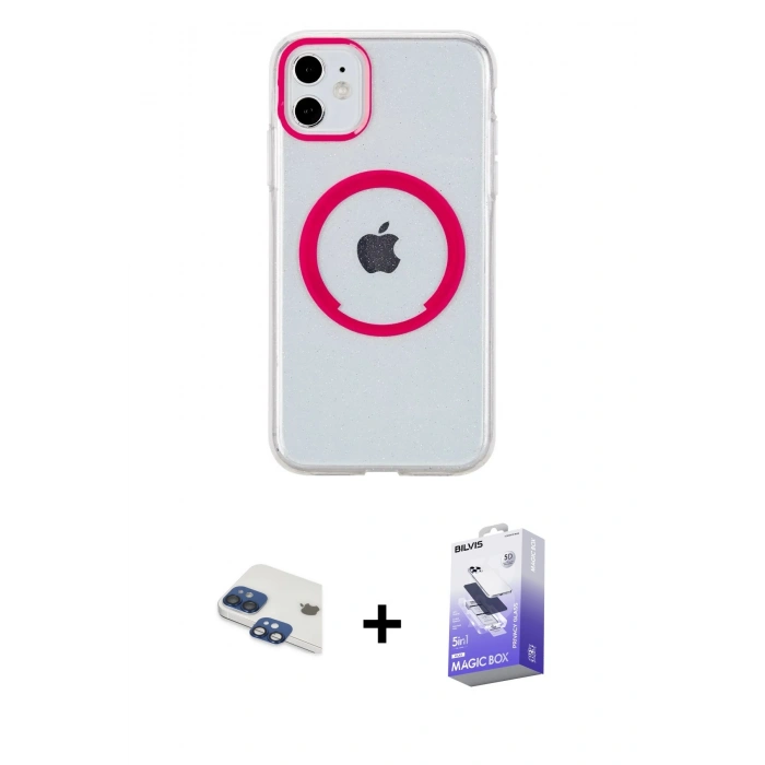 MARSİLYAN™- iPhone 11 Kılıf Pusula Form - Siyah Bilvis 5in1 5D Magic Hayalet Cam Ekran Koruyucu + Pers Alüminyum Kamera Lens - LT