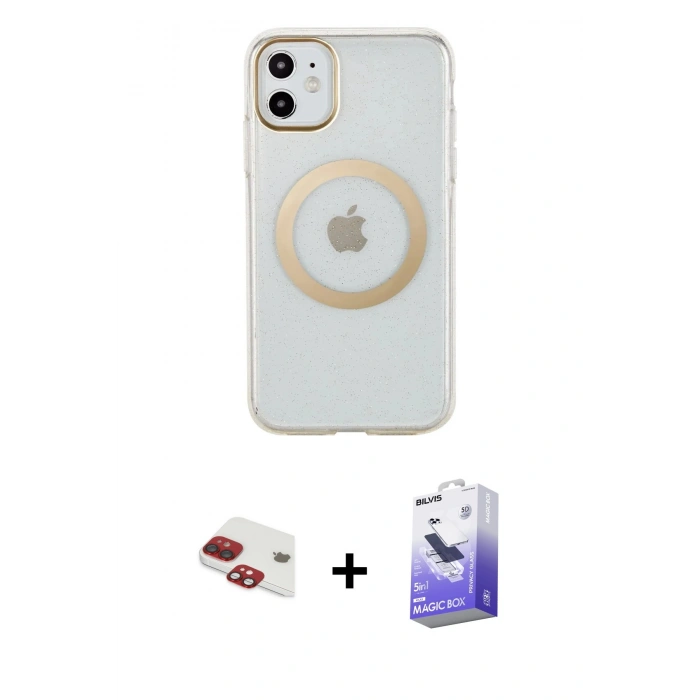 MARSİLYAN™- iPhone 11 Kılıf Pusula Form - Siyah Bilvis 5in1 5D Magic Hayalet Cam Ekran Koruyucu + Pers Alüminyum Kamera Lens - KI