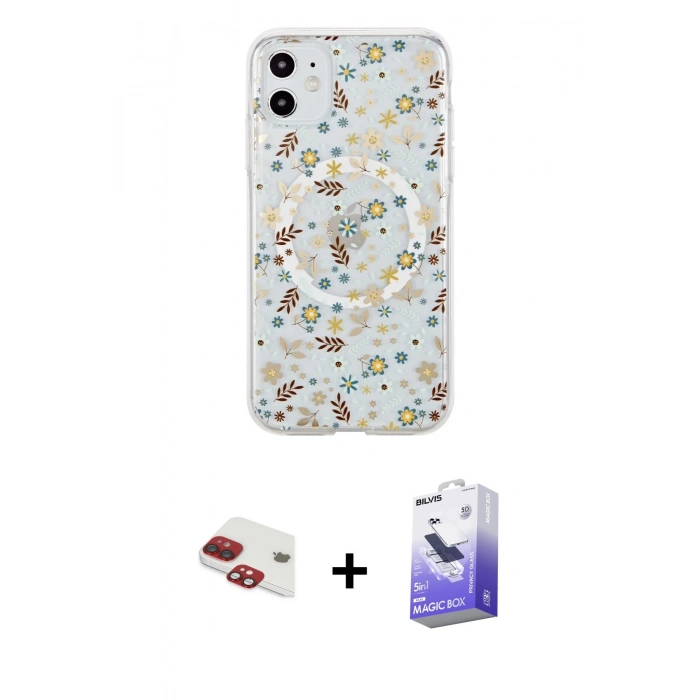 MARSİLYAN™- iPhone 11 Kılıf Pusula Form - Siyah Bilvis 5in1 5D Magic Hayalet Cam Ekran Koruyucu + Pers Alüminyum Kamera Lens - KI