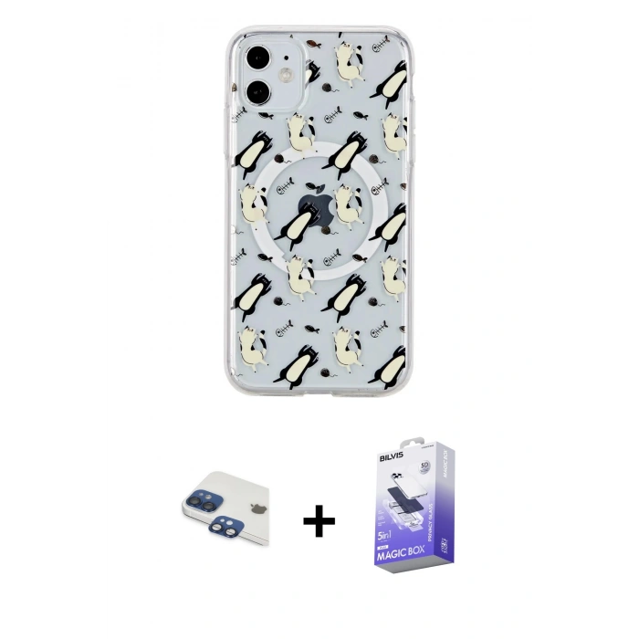 MARSİLYAN™- iPhone 11 Kılıf Pusula Form - Siyah Bilvis 5in1 5D Magic Hayalet Cam Ekran Koruyucu + Pers Alüminyum Kamera Lens - LT