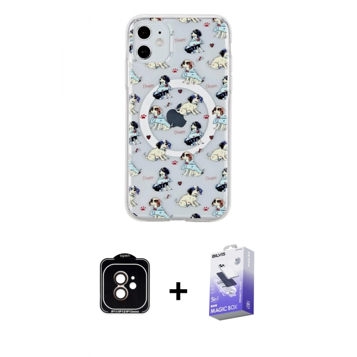 MARSİLYAN™- iPhone 11 Kılıf Pusula Form - Siyah Bilvis 5in1 5D Magic Hayalet Cam Ekran Koruyucu + PVD Metal Kamera Lens - TU