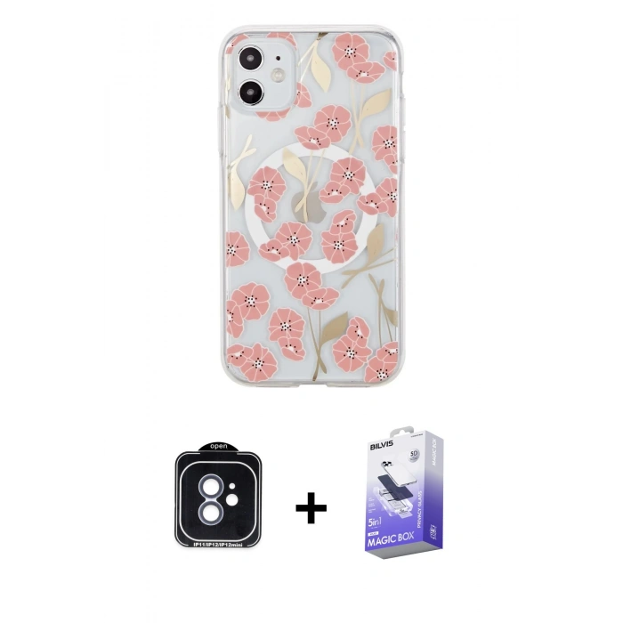 MARSİLYAN™- iPhone 11 Kılıf Pusula Form - Siyah Bilvis 5in1 5D Magic Hayalet Cam Ekran Koruyucu + PVD Metal Kamera Lens - MI