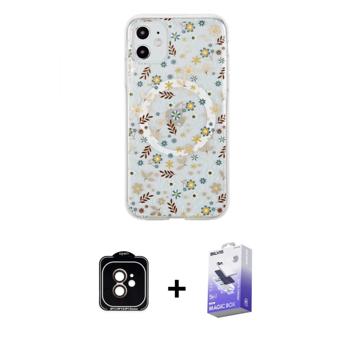 MARSİLYAN™- iPhone 11 Kılıf Pusula Form - Siyah Bilvis 5in1 5D Magic Hayalet Cam Ekran Koruyucu + PVD Metal Kamera Lens - TU
