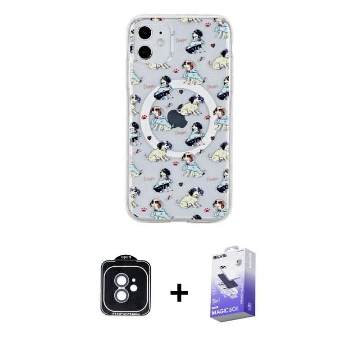 MARSİLYAN™- iPhone 11 Kılıf Pusula Form - Siyah Bilvis 5in1 5D Magic Hayalet Cam Ekran Koruyucu + PVD Metal Kamera Lens - MI
