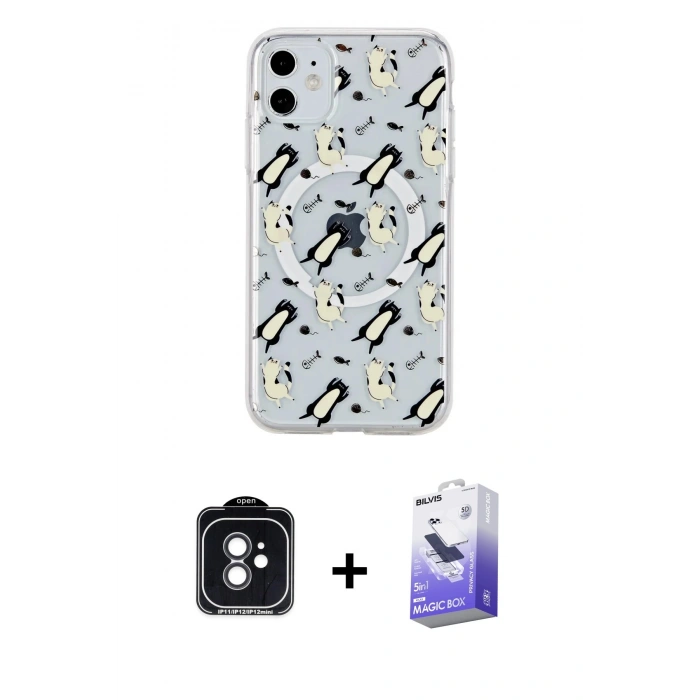 MARSİLYAN™- iPhone 11 Kılıf Pusula Form - Siyah Bilvis 5in1 5D Magic Hayalet Cam Ekran Koruyucu + PVD Metal Kamera Lens - SH