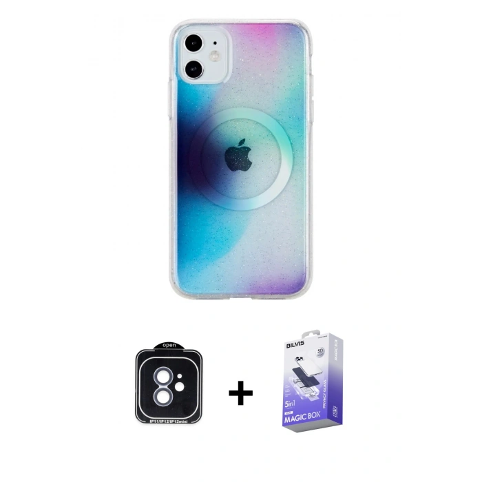 MARSİLYAN™- iPhone 11 Kılıf Pusula Form - Siyah Bilvis 5in1 5D Magic Hayalet Cam Ekran Koruyucu + PVD Metal Kamera Lens - MI